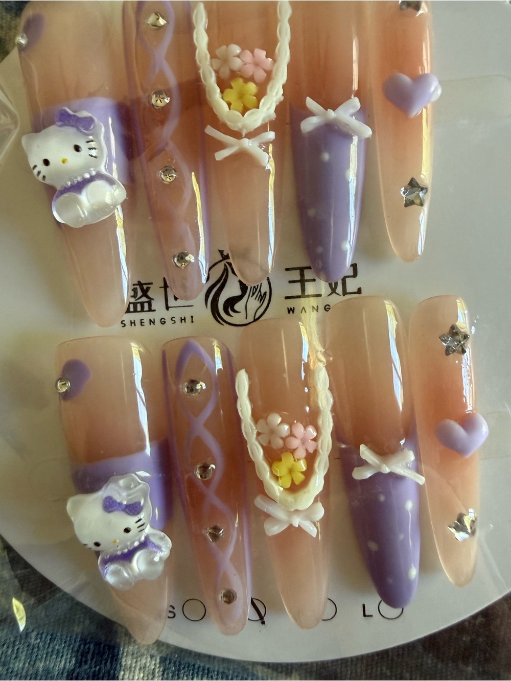 3D Hello Kitty Purple & Nude Press-On Nail Set